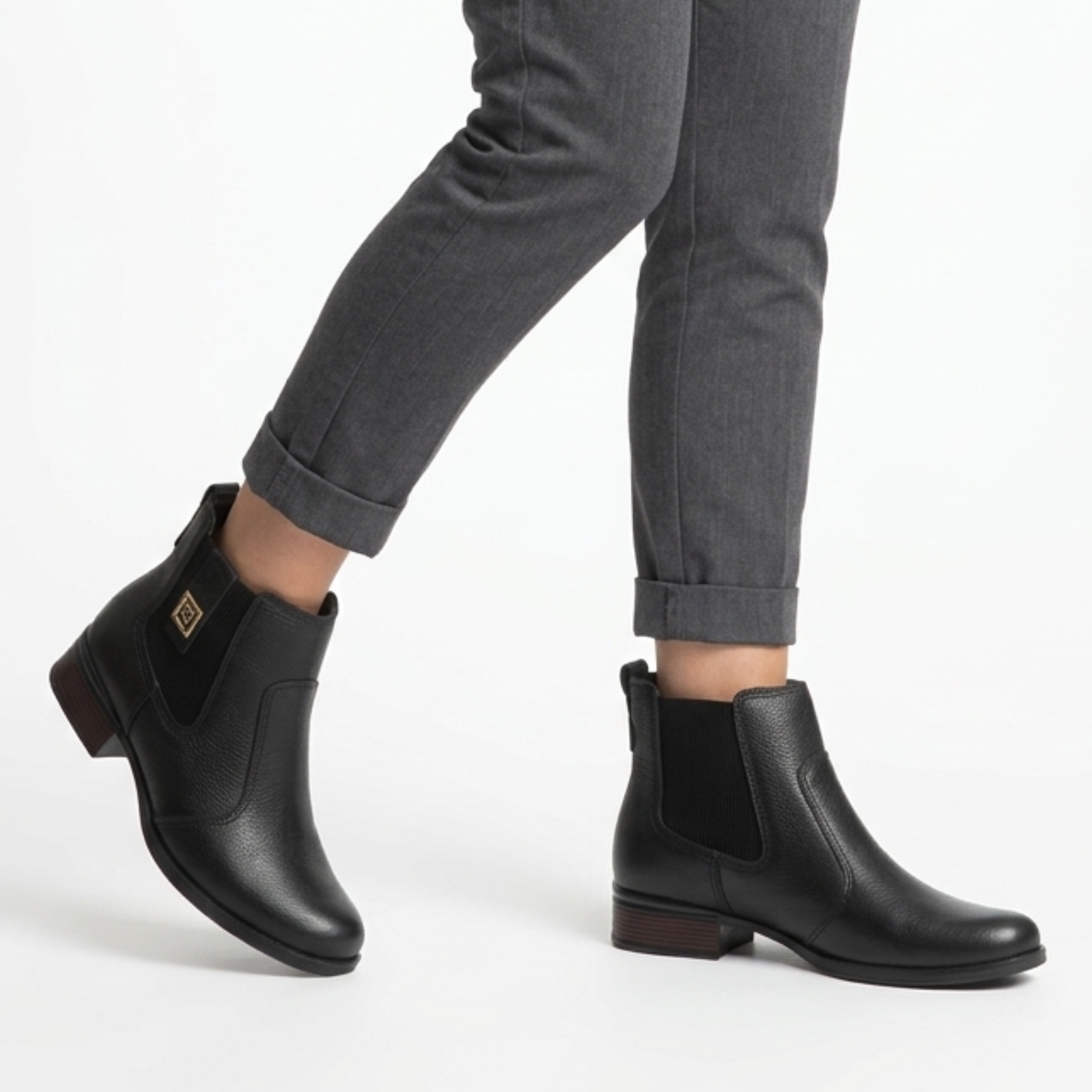BOTIN MUJER PEGADA CUERO CASUAL PRETO 282003-11